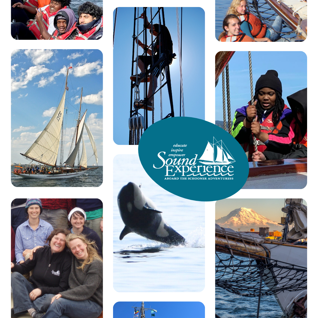A collage of goings-on aboard the schooner adventuress including youth programs, public sails, schooner races, whale sitings and more.