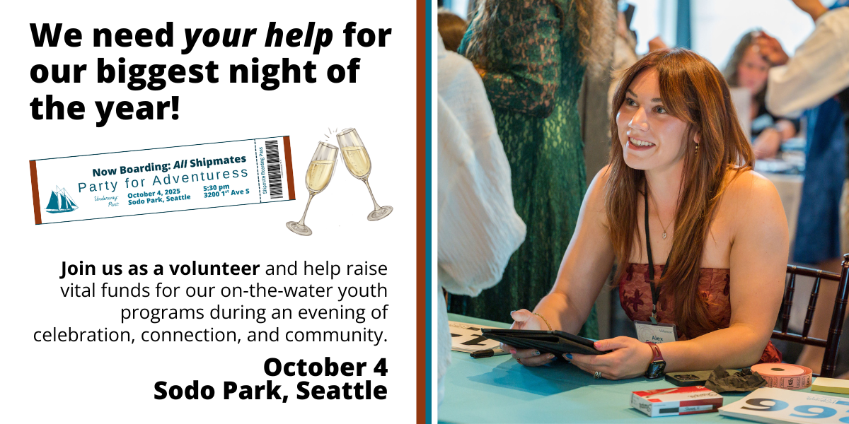 A female volunteer helps a gala guest get checked in. Party for Adventuress, Sound Experience's biggest fundraiser of the year, needs volunteers to help things run smoothly. We are looking for people of all abilities, especially those that enjoy people, to help us. If you're interested and are available October 4, 2025 we have multiple shifts. Sign up at civicchamps.com, search Sound Experience's calendar for the event.